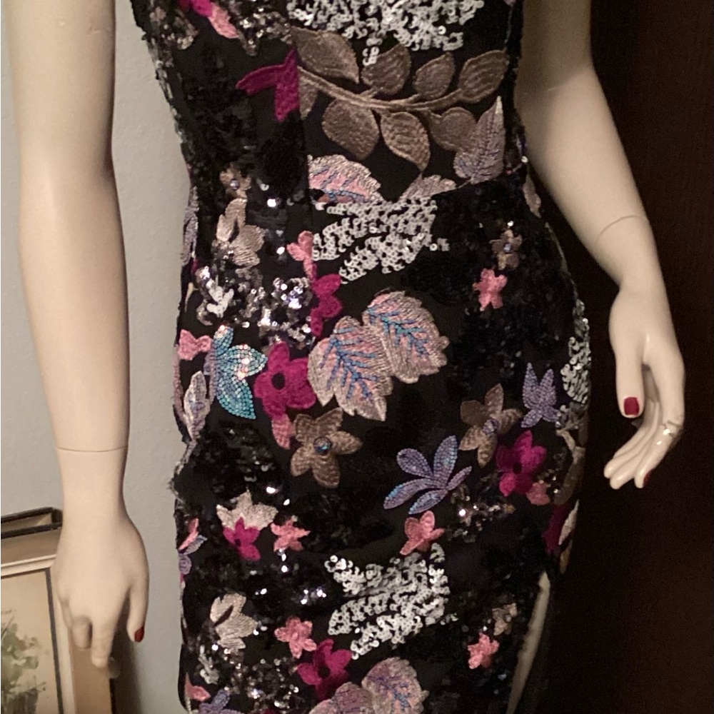 Floral Sequin Black Dress